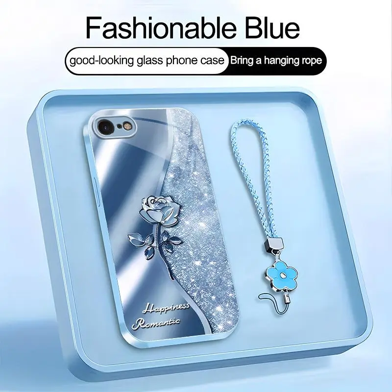 Suitable for [iPhone 7] high-end phone case，a beautiful four-leaf clover lanyard is included,printed case, no glitter，exquisite high-quality rose pattern,a variety of colors are available for you to choose from YM99