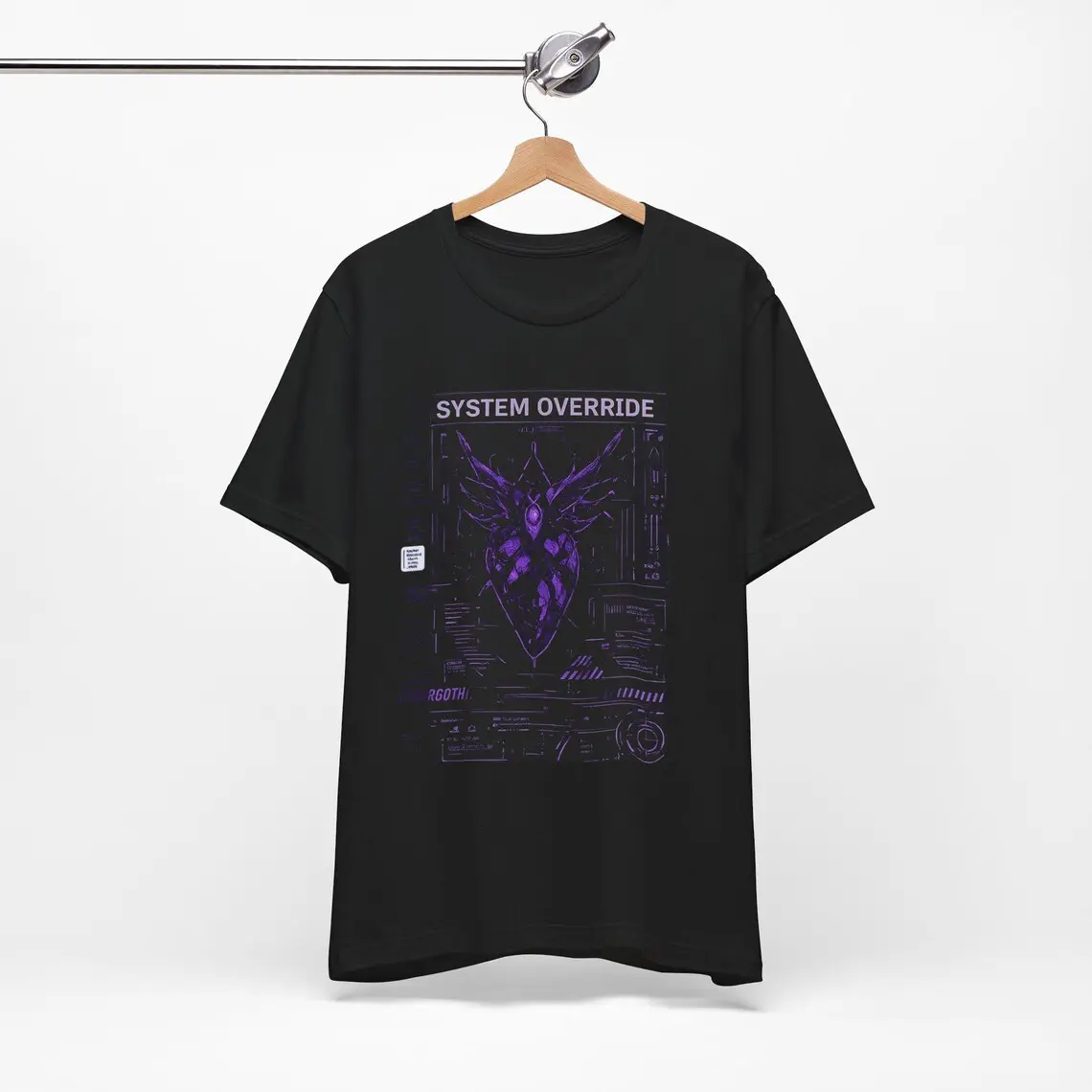 Cyberpunk Goth T-Shirt System Override, Futuristic Dark Techwear Tee, Purple Glitch Graphic Shirt, Cyber Goth Aesthetic Clothing SKULLCOLLECTION