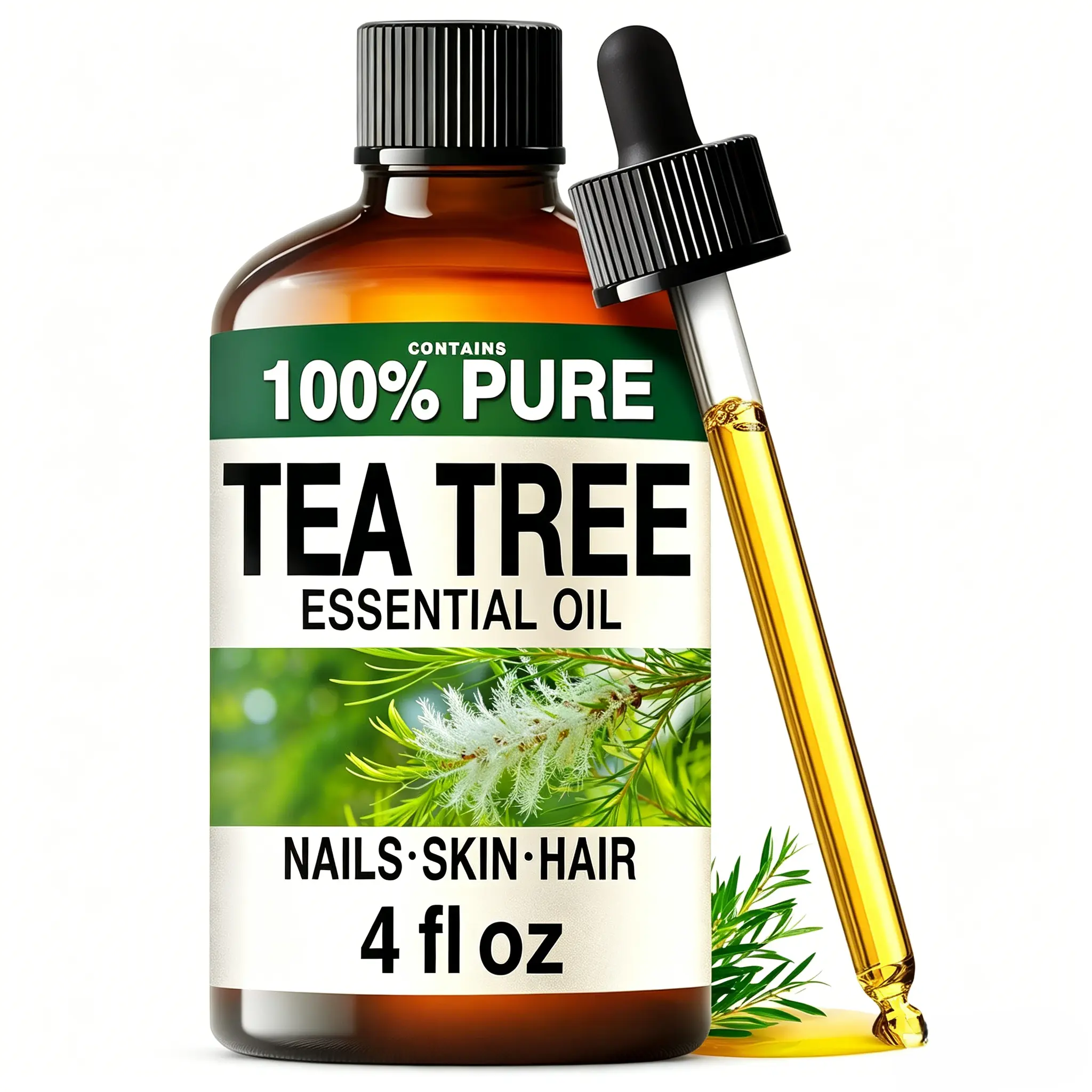 KUKKA Pure Tea Tree Oil - 4 Fl Oz Tea Tree Essential Oil for Hair, Skin, Diffuser, Aromatherapy & DIY Soap Making Scent