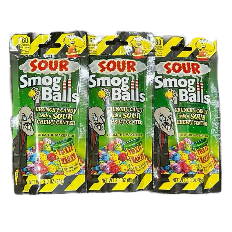 3-Pack Toxic Waste Sour Smog Balls Crunchy Candy Sweet Snack Chewy outdoorfun