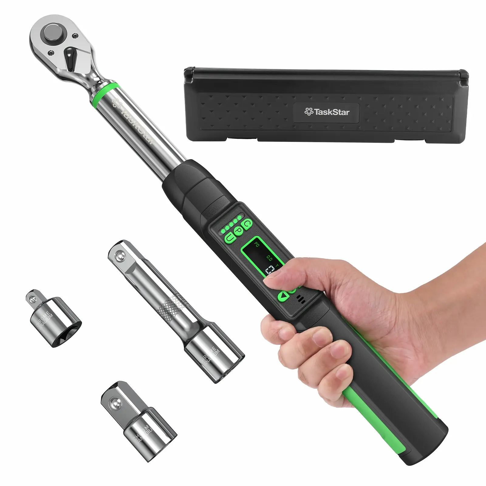 TaskStar 3/8" Digital Torque Wrench | 0-162ft-lbs/0-220N.m, -+2% Torque Accuracy, 3 Adjustable Modes, Dual Alarm, LCD Display, Metal, For Bicycle, Car, Motorcycle Care, Christmas Gift for Man