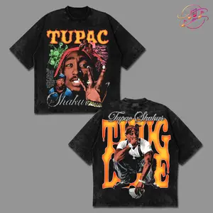 [Echo Culture] 2Pac Shakur Thug Life Graphic Premium Acid Washed Cotton T-Shirt For Tupac Fans, All Eyez on Me Hip-Hop Shirt, All Eyez on Me Album Merch, Makaveli Fan Graphic Tee, Concert Music Outfit