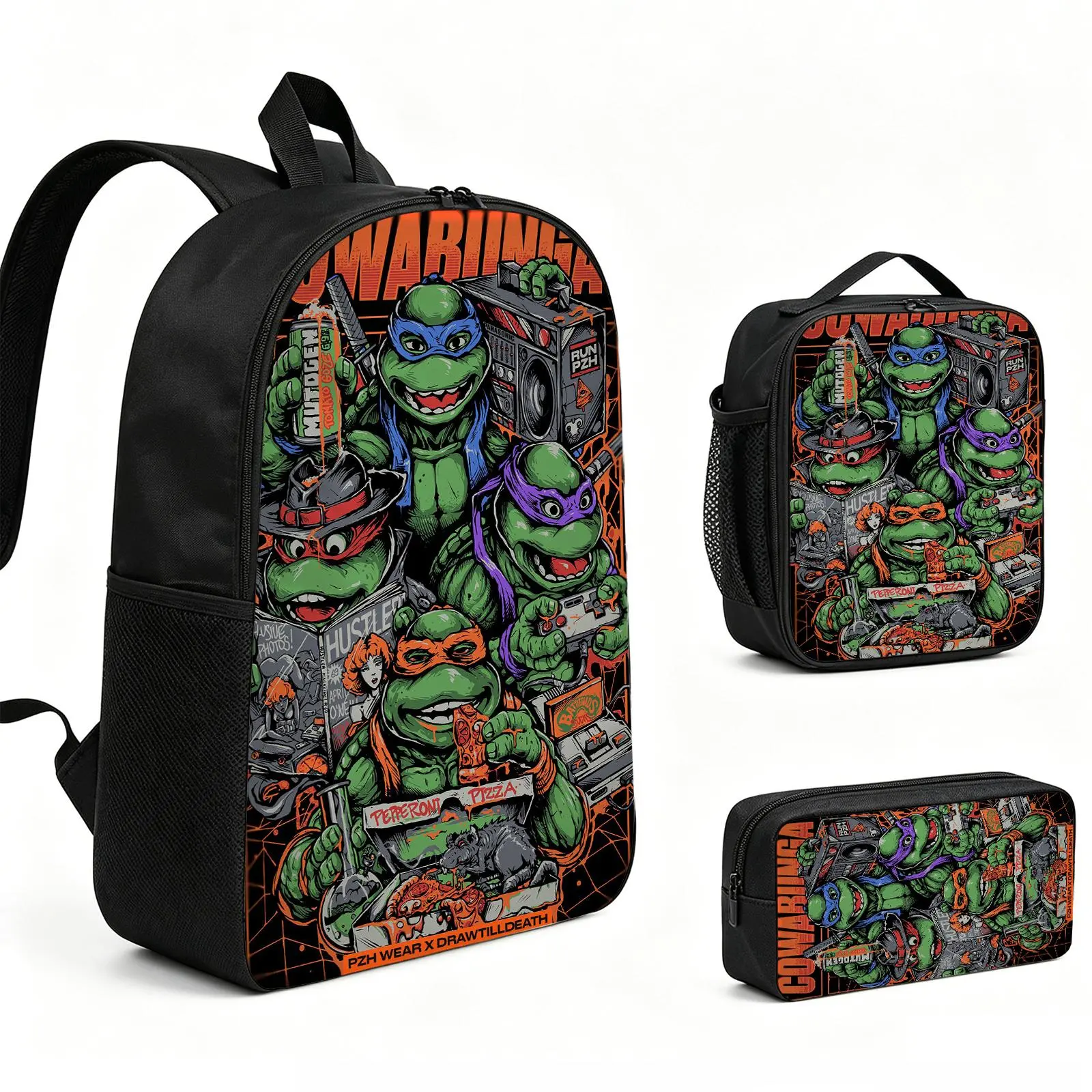ninja turtle Backpack 3pcs Set with Vibrant Print, Durable School Bookbag with Insulated Lunch Tote and Pencil Bag for Teens Boys Girls, Multi-Functional Laptop Travel Daypack Gift for Kids L-221