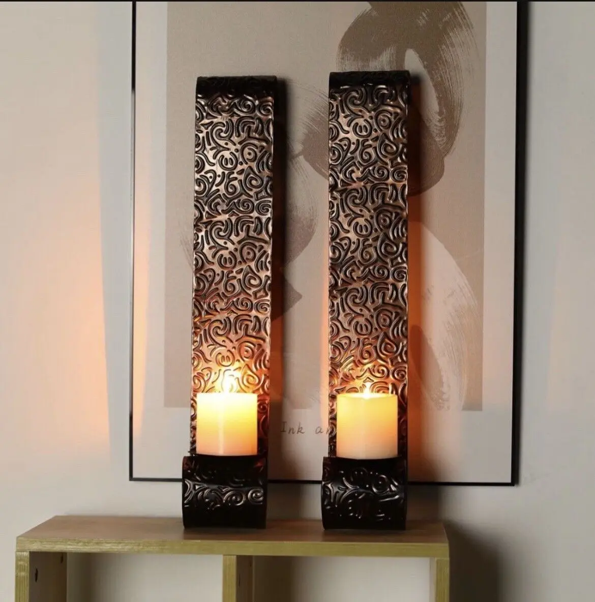 SET OF 2 WALL SCONCE CANDLE HOLDER 22.5"H METAL CANDLE SCONCES WALL