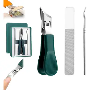 3-Piece Set Of Eagle-Beak Oblique Nail Clippers, Household Multifunctional Large-Opening Anti-Splash High-Hardness Nail Scissors (Green)