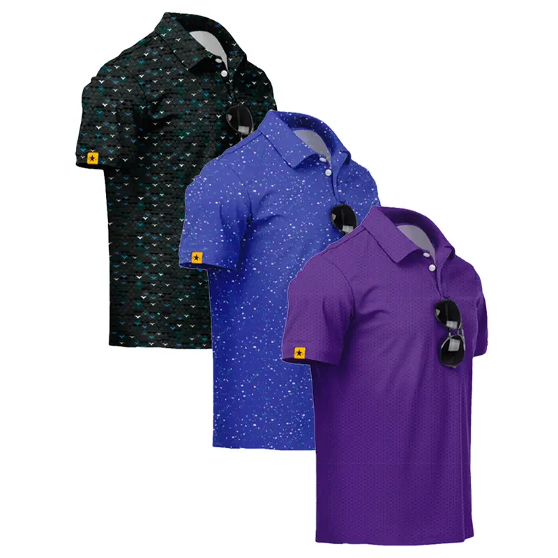 Purple dodecagon + royal blue splatter + purple-and-blue bikini