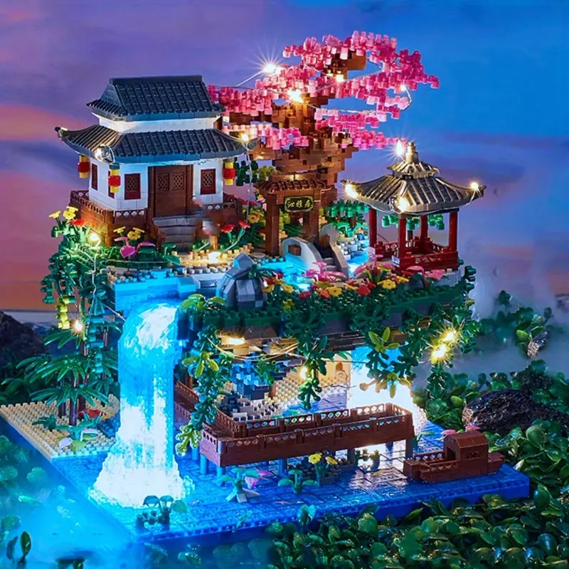 3320pcs Micro Building Blocks Set Chinese Architecture of Peach Blossom, Cherry Blossom Bonsai Tree Building Set, Collectible Models of Classical Famous