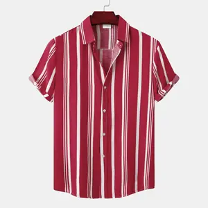 Men's Plus Size Striped Short Sleeve Button-Down Shirt