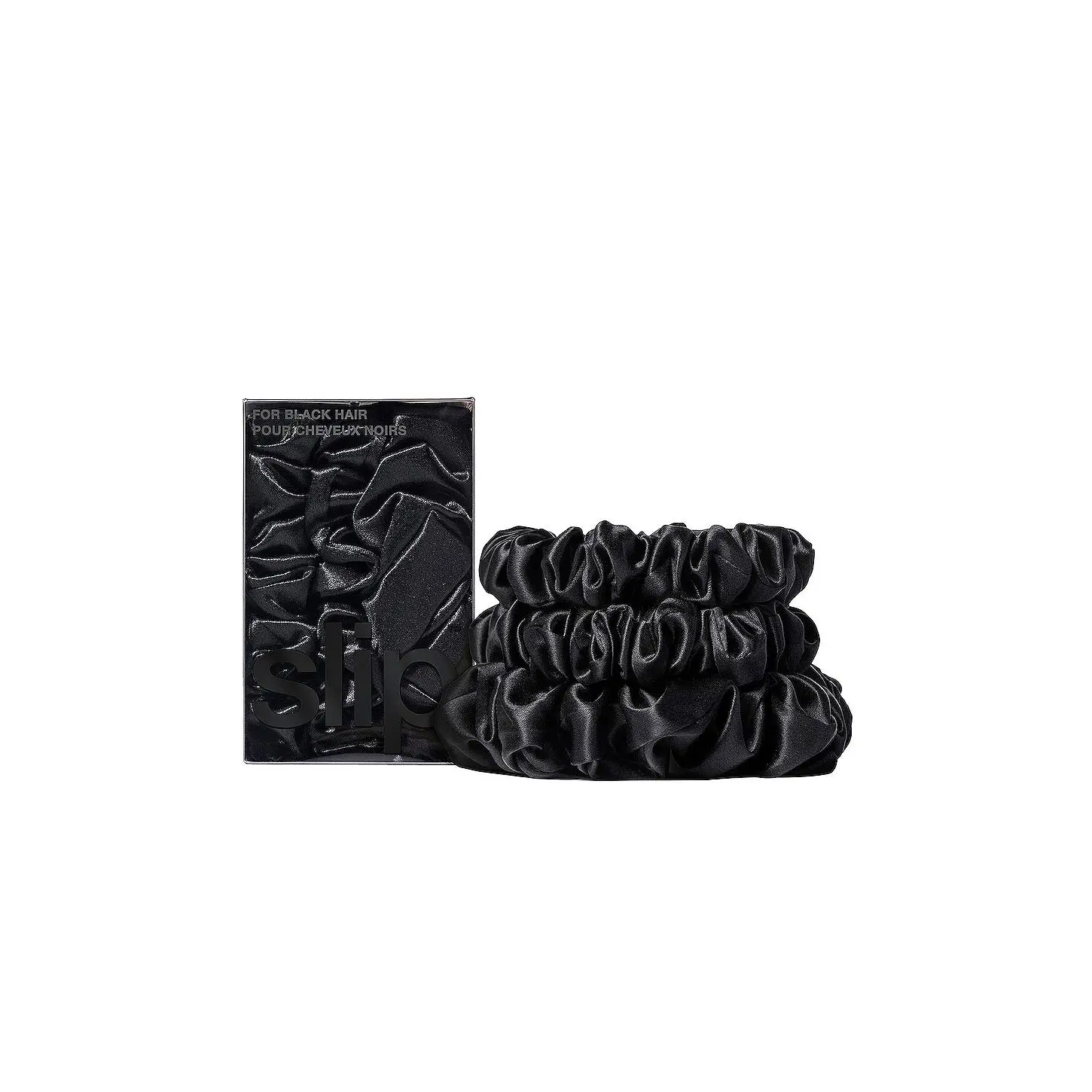 slip Midi & Large Scrunchie Set Of 3 in Black