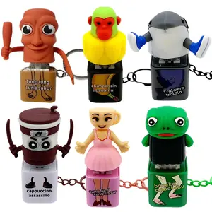 6 pcs Set Funny Meme Italian Brainrot Keychain Fidget Toy with Sound  LED Lights Viral Stress Relief Toys Press Button Keyboard Keychain Clicker Funny Gift for Adults Kids Anxiety Relief Tung Tung Sahur Tralalero Tralala Ballerina Cappuccina Bananini
