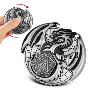 Retro Winged Dragon Shape Round Durable Metal 7-in-1 Spinning Dice Wheel, Dual-Sided Turntable Spinner for Indoor Entertainment Role-Playing Board Games, DND Polyhedral D4, D6, D8, D10, D12, D20 Dice Roller