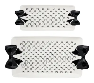 10 Strawberry Street Set of 2 Black Bow Serving Tray 10 Strawberry Street Set of 2 Black Bow Serving Tray