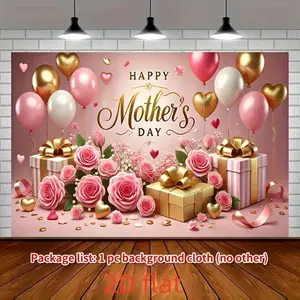 Summervibes 1PC Vibrant 2D Flat Mother's Day Decoration Backdrop - Versatile Design Rose Balloon-Themed Party Background Curtain, Photo Cloth for Family Gathering Events, Indoor & Outdoor Home/Festive Party Supplies,summervibes