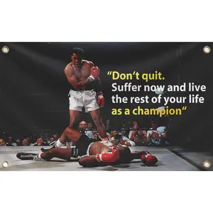 Muhammad Boxing 3x5Ft Flag Poster Tapestry for Wall Hanging College Dorm Men Cave Decoration Bedroom Gym Motivation Banner with 4 Brass Grommets