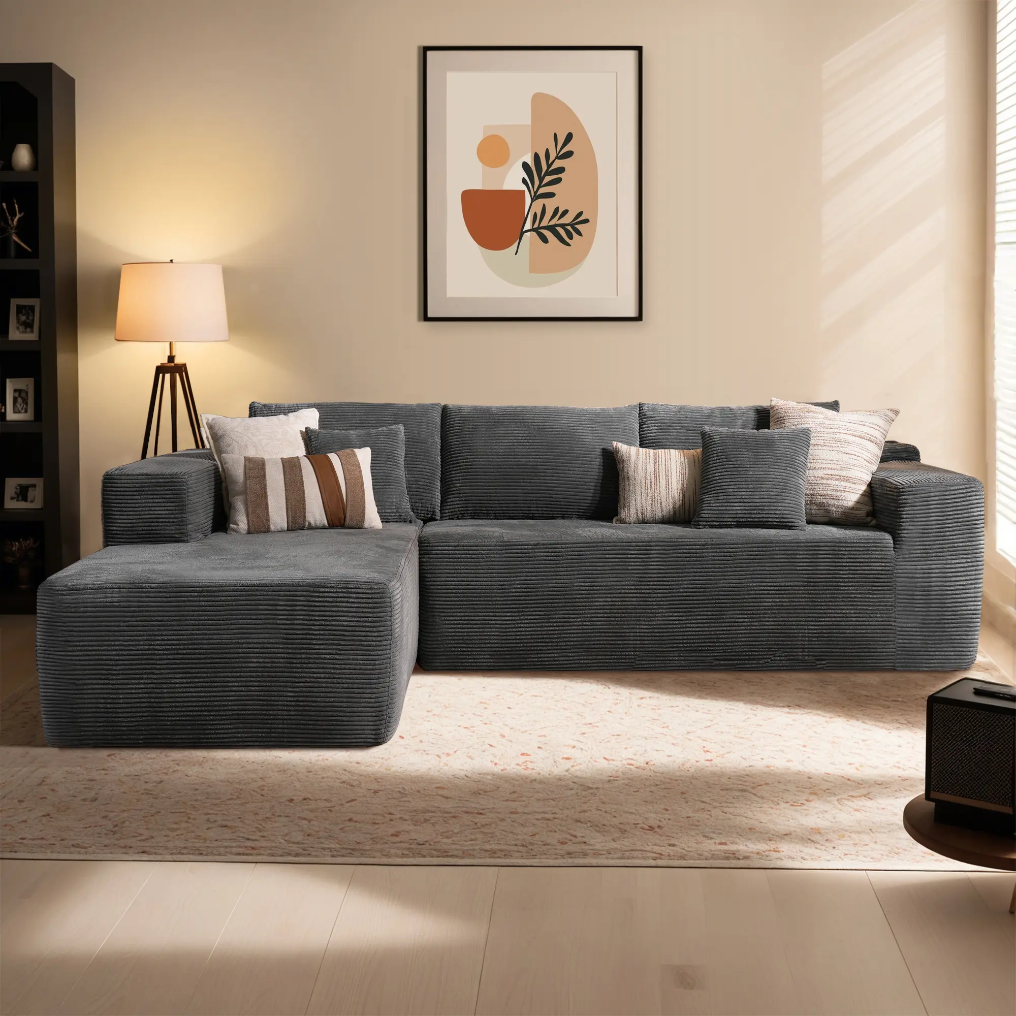 Grey Corduroy Left Chaise