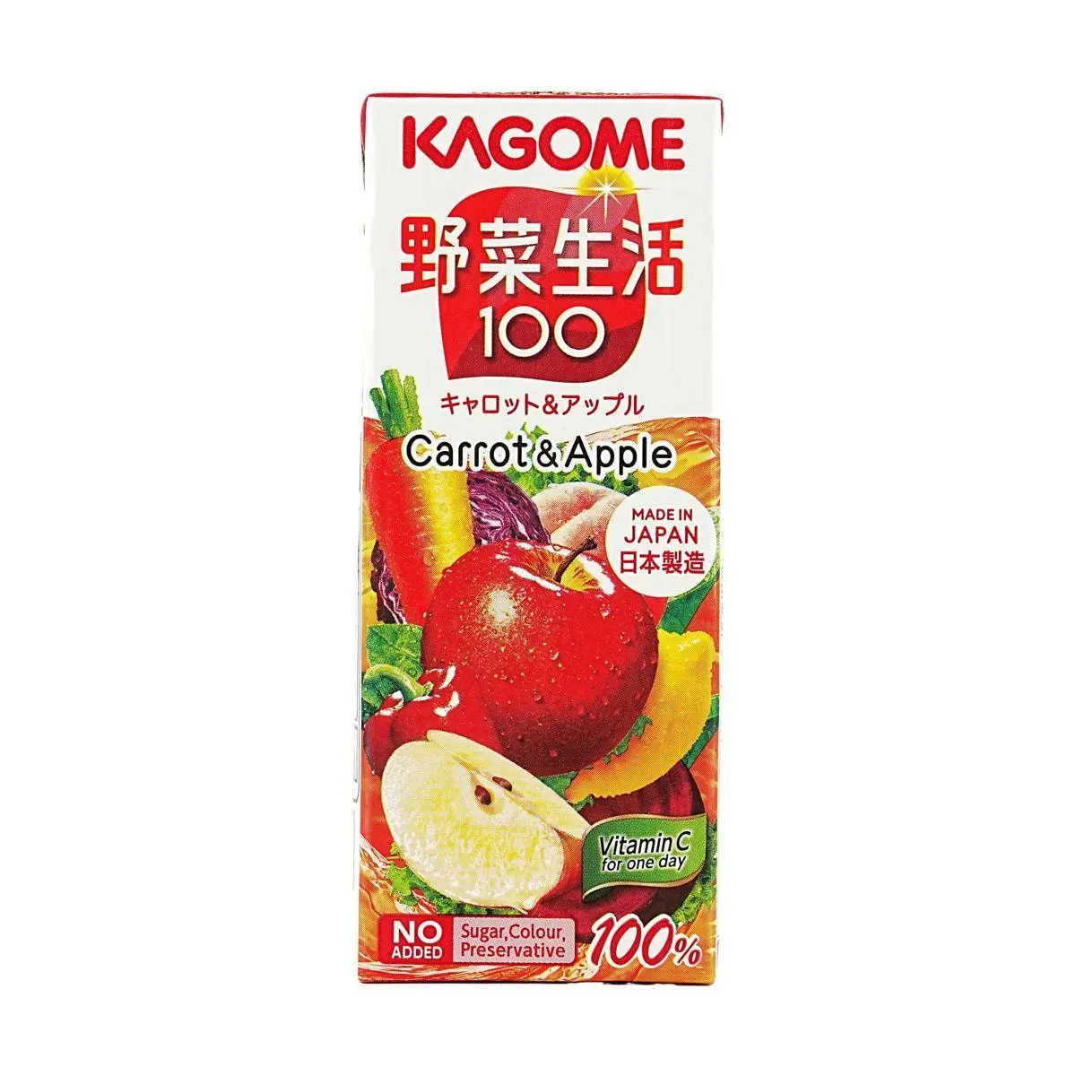 Kagome Vegetable Life 100 Carrot Apple Juice 200ml - Rich in Vitamin C, Healthy Drink, Japanese Beverage