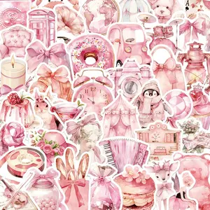 Pink Aesthetic Sticker, 1 Set Cute Rabbit Pattern Decorative Sticker, DIY Decals for Water Bottle, Laptop, Phone Case, Scrapbooking, Journal Making, Ornaments