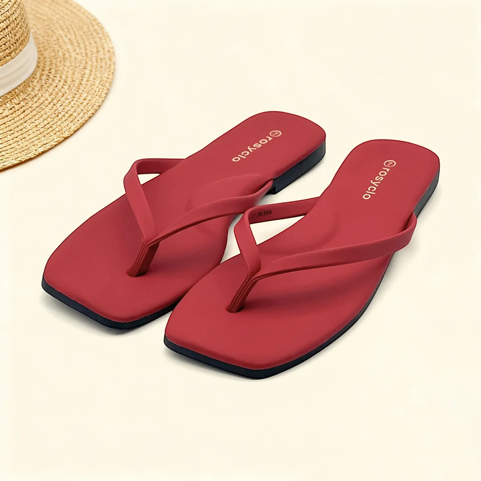 Lumubby Women's PU Leather Slip-On Casual Flat Sandals - Shiny Mirror Finish, Square Toe, Lightweight, Waterproof, Easy to Clean, Chic Low Heel, Slip-Resistant, Decor Accents, Classic Shape, Plain, Flexible for Daily Summer Wear