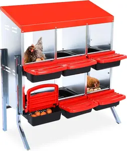 Nesting Boxes for Chickens - 6 Holes Metal Chicken Nesting Boxes for Laying Eggs,with Lockable Lid & for Egg Collection & Protection - Protect Eggs & Easy to Clean