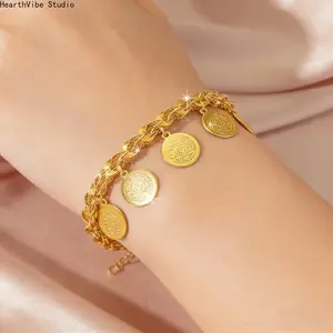 24K Gold Plated Phoenix Tail Coin Bracelet for Women | Vintage Ancient Coin Charm Hand Chain | Perfect Valentine's Day Gift for Her | Boho Jewelry for Everyday Wear & Special Occasions