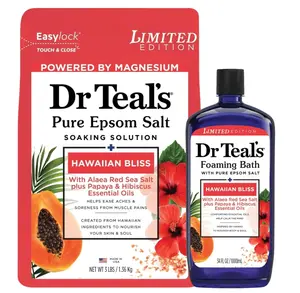 Dr Teal’s Hawaiian Bliss Foaming Bath 34oz + Pure Epsom Salt 3lb Bundle – Magnesium Soak, Papaya & Hibiscus Essential Oils