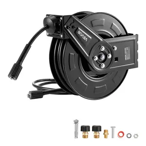 VEVOR Heavy-Duty Steel Pressure Washer Hose Reel, 60 ft x 1/4 in, 4000PSI Max, Automatic Rewind, Flexible Wall/Floor Mounted for Car Washing, Garden Cleaning
