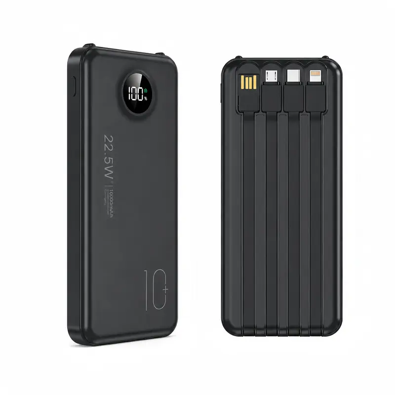 10000mAh Compact Mobile Power Bank Charger - 22.5W Fast Charging, Built-in Cables, Emergency LED Flashlight, 6 Outputs, 3 Inputs, USB-A, for Smartphones, Tablets, Wireless Headphones, Travel Stuff, iPhone & Android Devices,techvibes