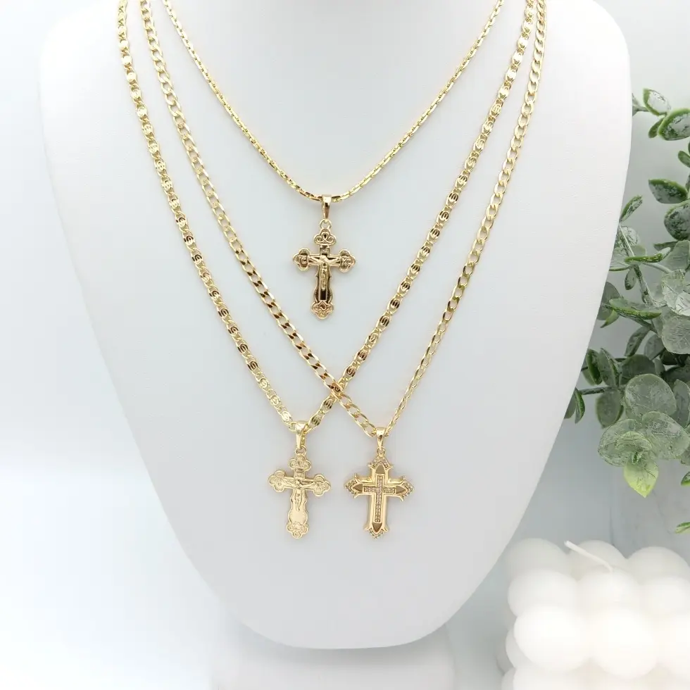 Yordy Fine Chains Women's 14k Gold Plated Choker with Cross Pendant 20 Inch Length High-Quality Craftsmanship EL DIJE