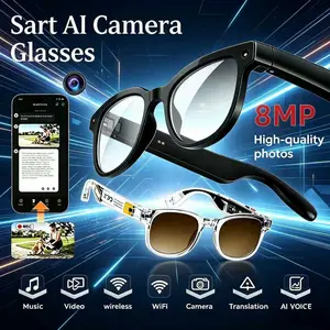 Minimalist Multifunctional Smart Glasses with 8MP Camera, HD Video Recording, Bluetooth 5.3 Audio, Real-Time Translation, Wireless Touch Control, Button Touch Adjustment, Transparent Automatic Wearable Device, Ideal for Travel & Sports, Christmas Gift