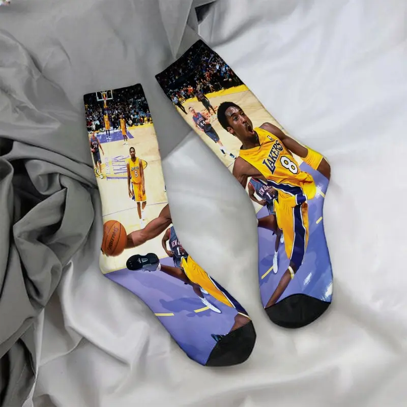 Lakers basketball game moments, mid-calf socks, casual, soft, comfortable, a must-have for autumn and winter.