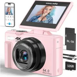 4K Digital Camera for Photography, 64MP Vlogging Camera for YouTube with 3" 180? Flip Screen, 18X Digital Zoom Point and Shoot Camara with 32GB  SD Card for Beginner (LP)