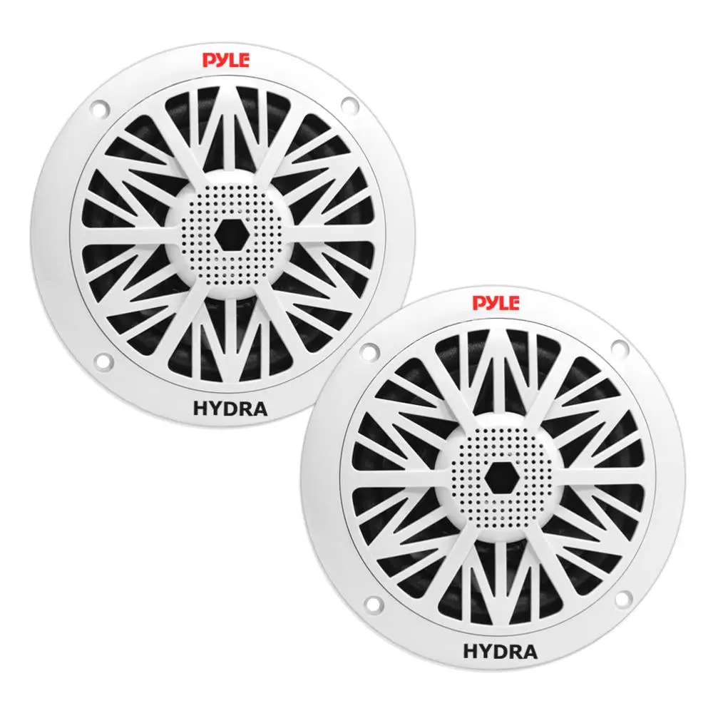 300W Dual Waterproof Outdoor Marine Audio Stereo Speakers Set - 2-Way Weatherproof Loudspeaker System, Water Resistant Plastic Poly Carbon Cone, Aluminium Component, White, 7.36in Cut-Out Diameter for Music Setup, Car Audio Installation, Watch Party