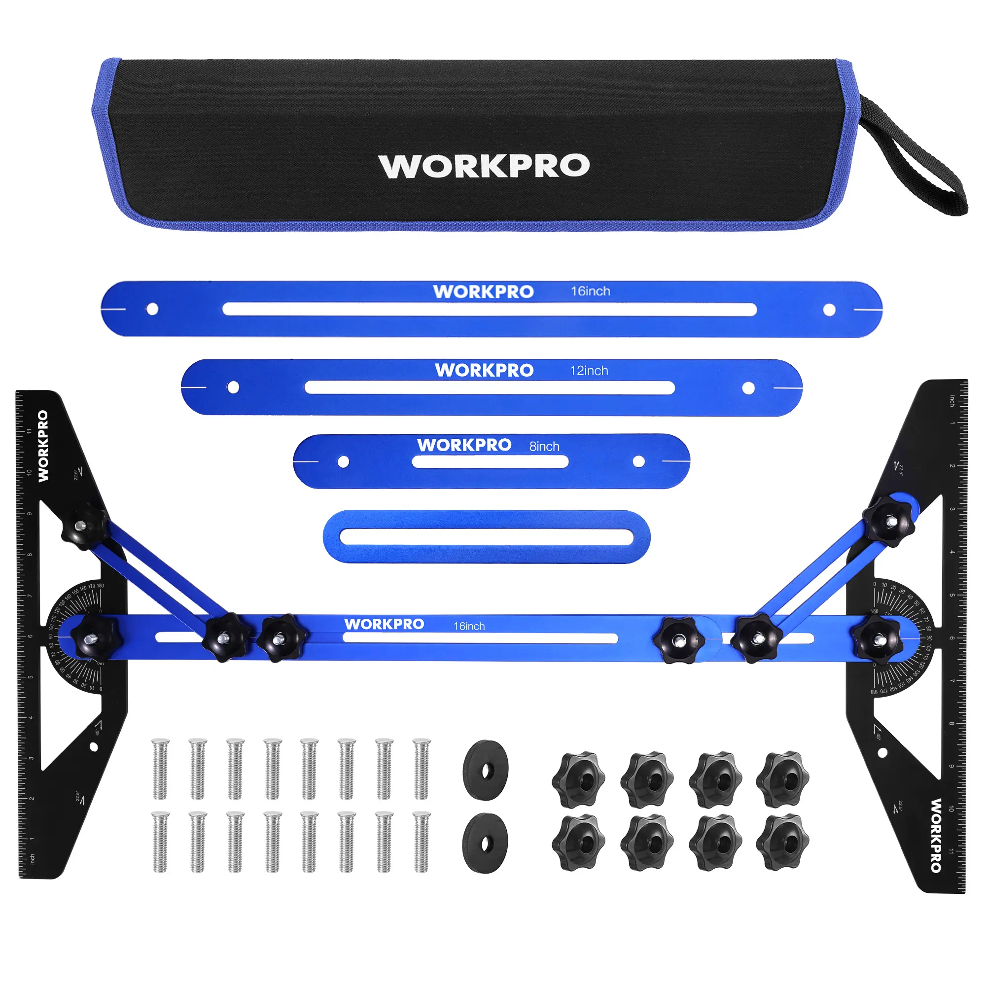 #summersale WORKPRO Stair Tread Template Tool, Stair Tread Jig with Triangular Structure Brace, 10.1" to 56.3" Adjustable Length Stair Measuring Tool, Aluminum Alloy Stair Tread Gauge for Stairs, Floor, Cabinets