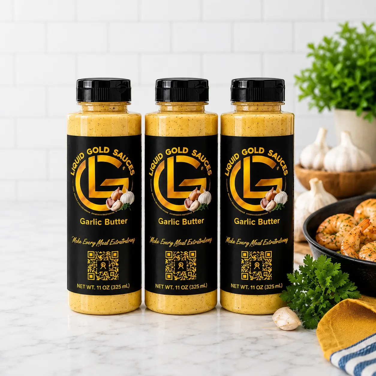 Family Pack | 3 Bottles Liquid Gold Garlic Butter Sauce (11oz / 325ml Each)