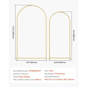 VEVOR Wedding Arch Backdrop Stand, 7.2FT 6FT, Set of 2 Stand with Case Connection Chassis Crossbar Design, Easy-to-Assemble Gold Stand with Premium Metal, Fit for Birthday, Celebration, Holiday