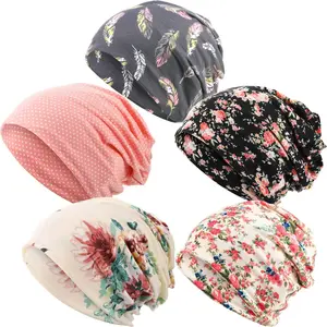 5 Count Women's Slouchy Beanie Hat Stretch Turban Hats Cancer Headwear Caps Baggy Skull Sleep Scarf