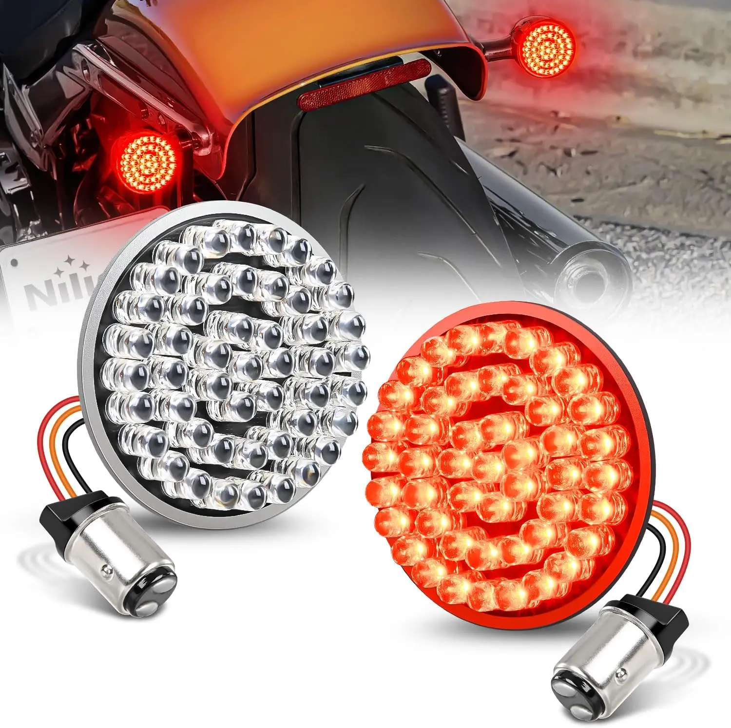 Nilight LED Turn Signal Rear Brake Running Lights 1157 Double Contacts Plug and Play for Harley Davidson Dyna Sportster Touring Street Glide Road Glide Road King Iron 883 High Lumen Headlight Beam Headlight, Motorcycle Led Lights, Led Tail Light