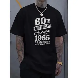 Men's Black T-Shirt with 60th Birthday Graphic - Awesome Since 1965 Legend Born Design for Birthday Celebrations