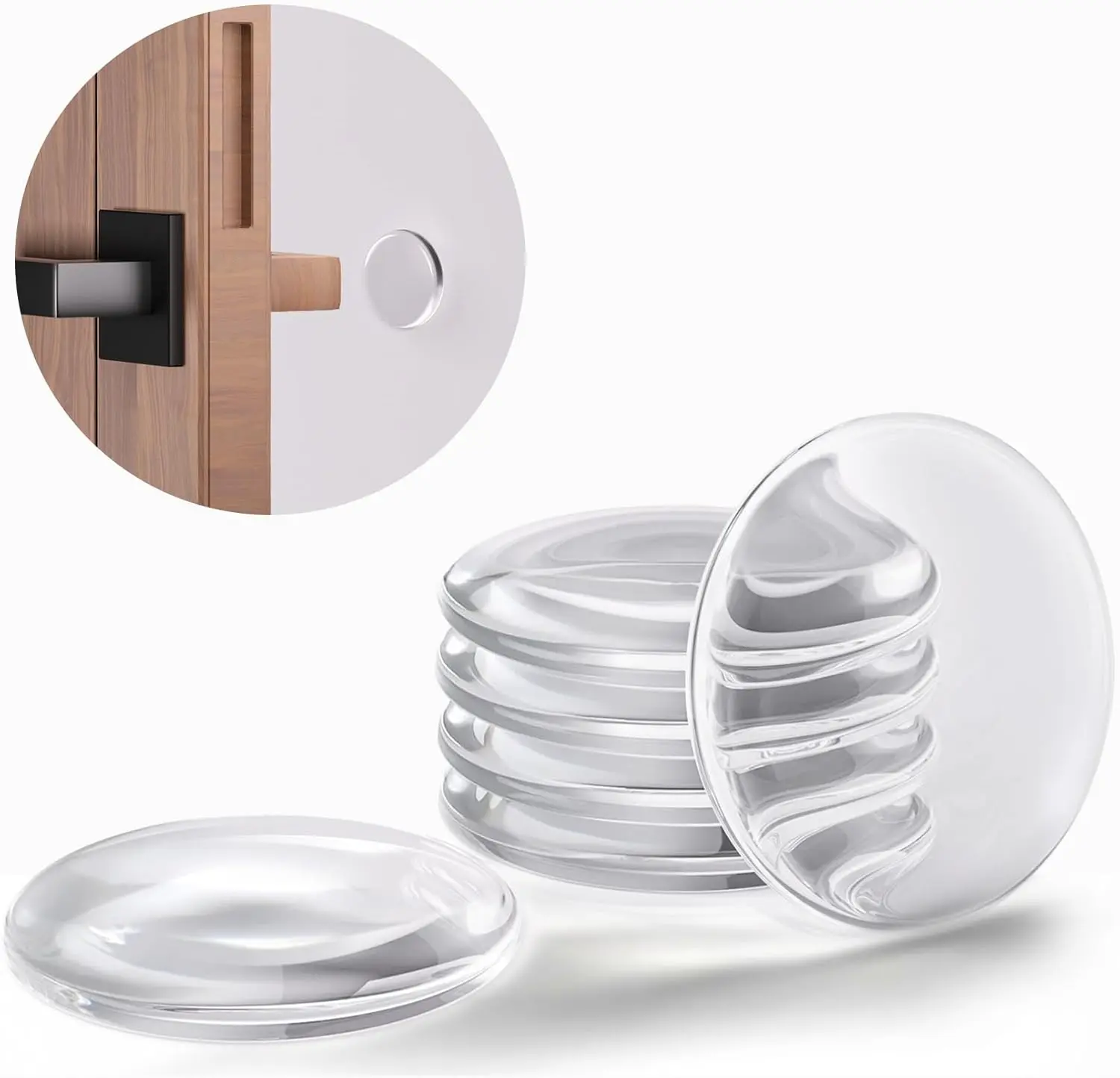 Strogest Door Stoppers for Wall, 6Pcs of 2" Door Knob Wall Protector, Round Wall Protectors from Door Knobs, Clear Rubber Door Stop for Doors Handle, Shower Door, Self Adhesive