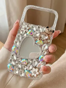 Luxury Handmade black/silver Diamond 3D Bling Case for iPhone 17 Pro Max – Y2K Mirror Heart & Crystal Teddy Bear Coquette Phone Cover