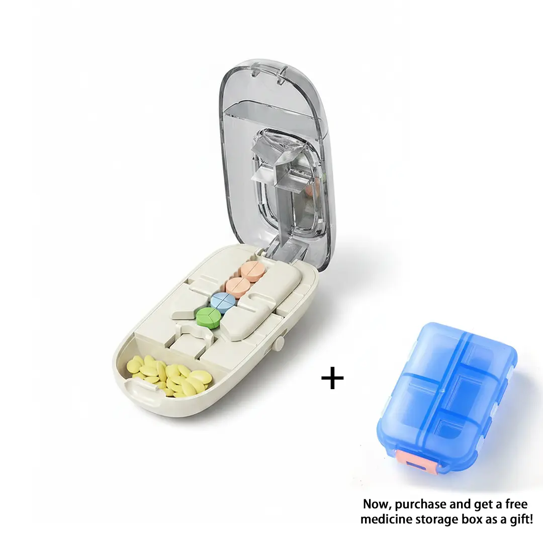 Multifunctional Pill Cutter Splitter with Large-Capacity Storage Compartment, Adjustable Tablet Divider for 1/2, 1/3, 1/4 Cutting, Compact Travel Medicine Organizer for Seniors, Random Color, Bonus Mini Pill Box