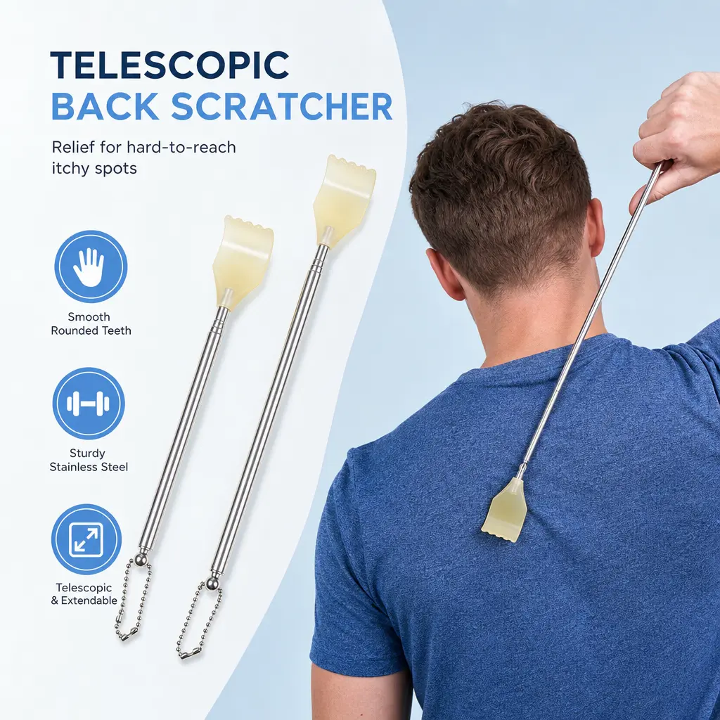 1 Count, Telescopic Back Scratcher Retractable Stainless Steel Shaft Portable Hanging Chain Design Scratcher Tool For Daily Back Scratching Home Outdoor Use