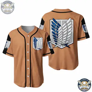 Personalized Anime Wings Baseball Jersey – Anime Inspired Button-Up Jersey Shirt, Custom Name & Number, Unisex Streetwear Gift for Anime Gaint Monter Fans, Scout Regiment Anime Fan Jersey, Unisex Streetwear