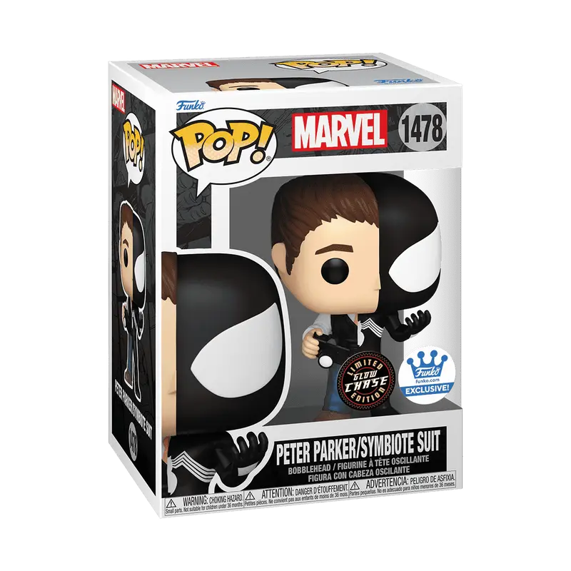 Funko Pop! Marvel - Peter Parker/Symbiote Suit (Glow) (Chase) #1478 Exclusive (Sticker may vary) Collectible Pop Vinyl Figure