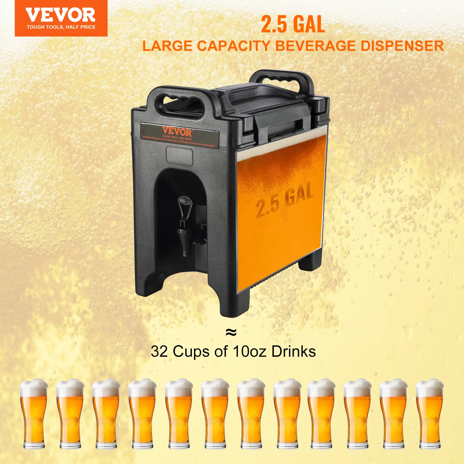 【summerfinds】VEVOR Insulated Beverage Dispenser, 2.5 Gallon, Food-grade LDPE Hot and Cold Beverage Server, Thermal Drink Dispenser Cooler with 0.9 in PU Layer Two-Stage Faucet Handle, for Restaurant Drink Shop