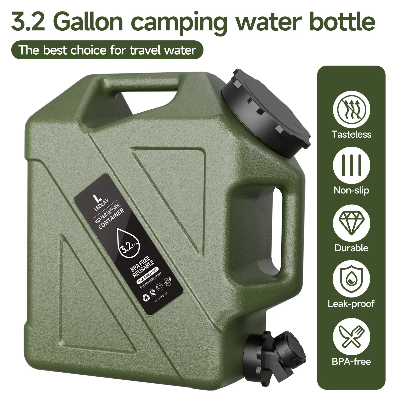 Large Capacity 3.2 Gal Sturdy BPA-Free Camping Water Bucket with Leak-Proof Spigot, Carry Handle, Large Normal Capacity – Camping Accessories for Glamping, Road Trips, Emergency Home Supplies