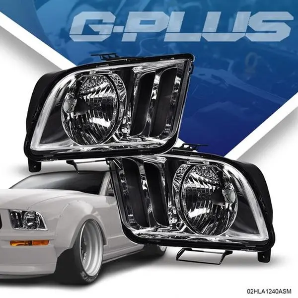 G-PLUS Glueless Plug-and-Play Brightening Car Headlight Assembly, Smoke/Black Vehicle-Specific Fit Pair Set for 2005-2009 Ford Mustang, Left&Right Replacement for Fog & Night Driving, Improved Vision, Nighttime Drive