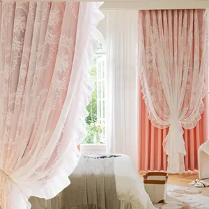 French Style Round Wave Lace Curtain, Modern Blackout Window Drapes for Bedroom Decor, Fashionable Sunshade Fabric for Home Decoration, Blackout Window Cover