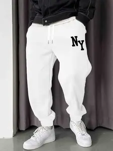 Men’s Joggers NY Letter Graphic Print Pants for Casual & Workout Letter Graphic Sweatpants with Drawstring Streetwear Style for Workout & Daily Wear Runner Pants