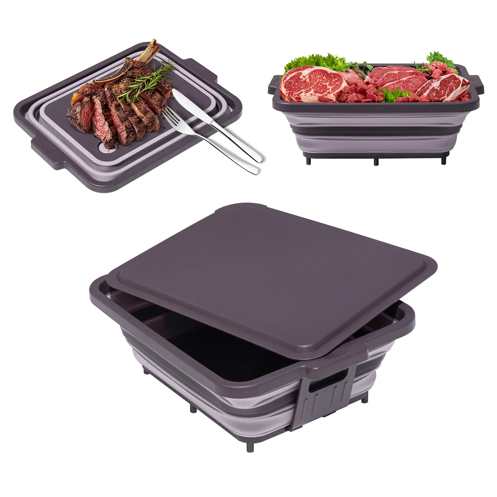 【ANJUKE】4-in-1 Collapsible Camping Sink & Prep Station | 8L/2Gal Foldable Tub with Lid, Cutting Board & Serving Tray for Outdoor Cooking bbq prep bbq accessory